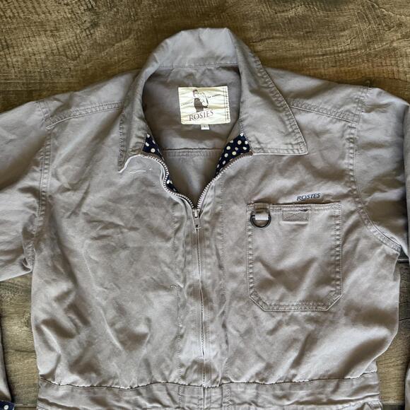 Rosie's Workwear Women's Classic Zip‎ Lined Coverall,Greige Navy Polka Dot,L - Picture 12 of 15